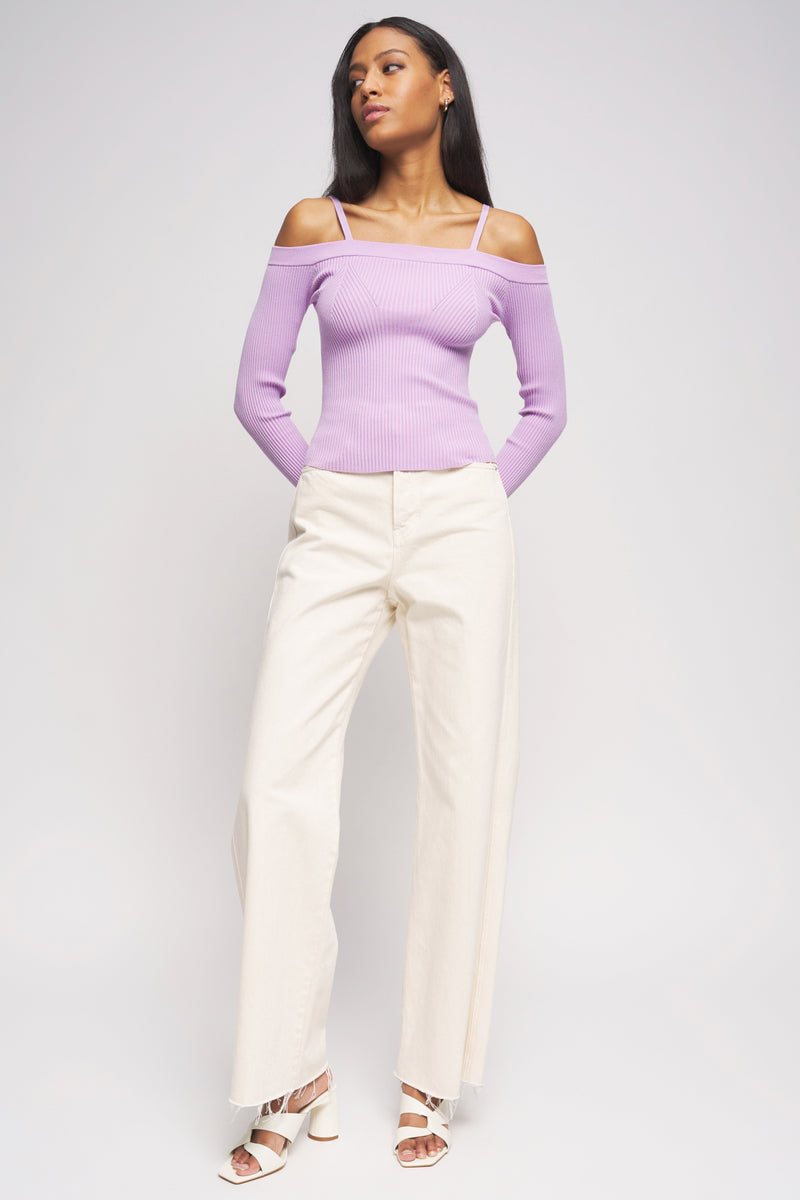 Bailey 44 Averi Shoulder Sweater Top in Lilac - full length view