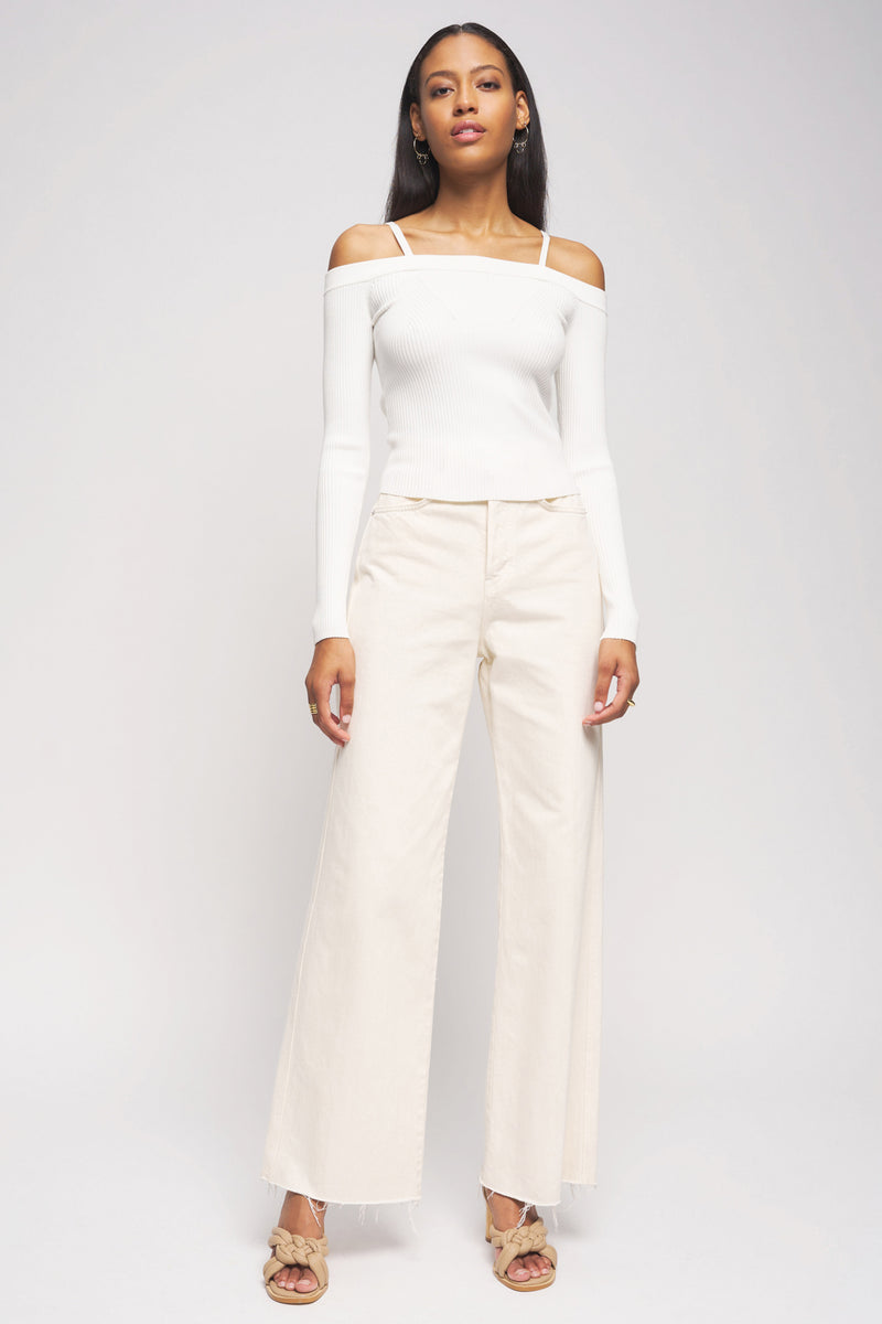 Bailey 44 Averi Top in Oatmilk - front paired with trousers