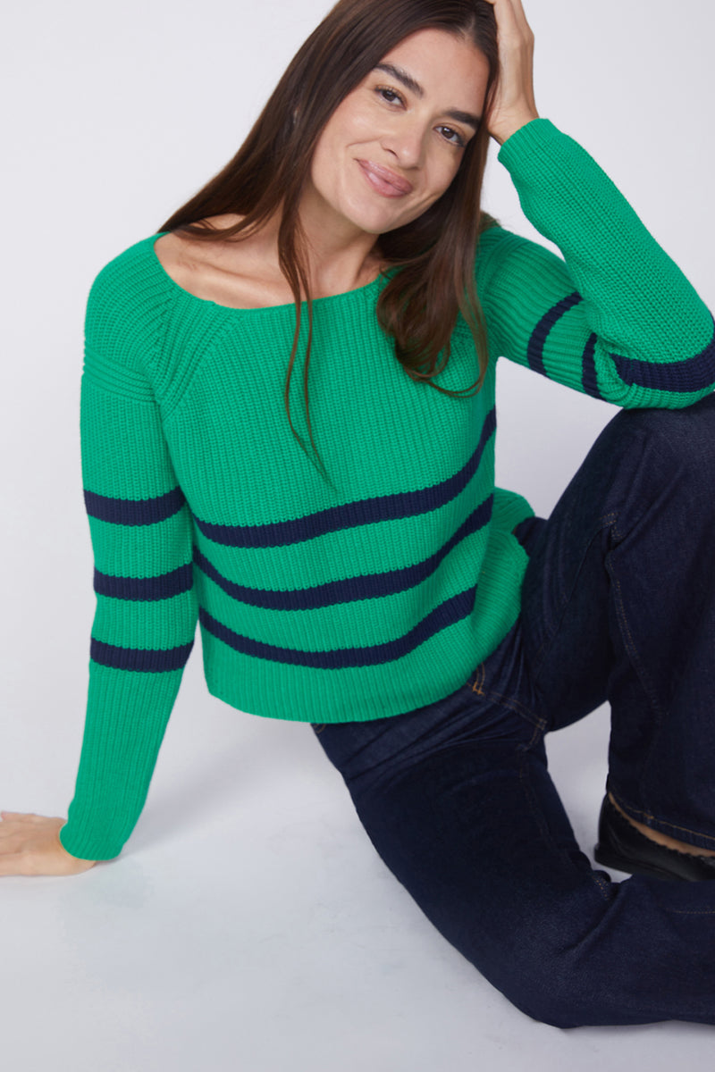 Stateside Striped Raglan Pullover Sweater in Irish Crush