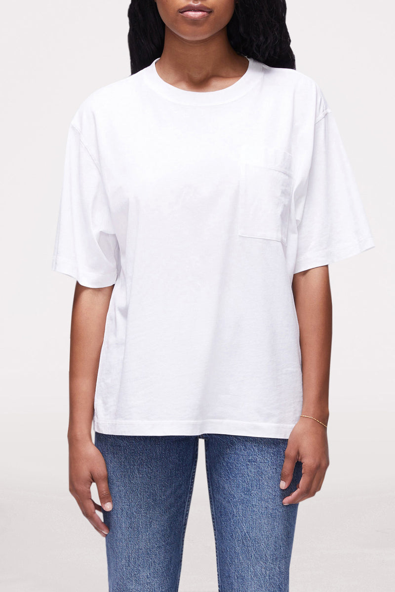 DSTLD Women's Relaxed Tee in White-3/4 front