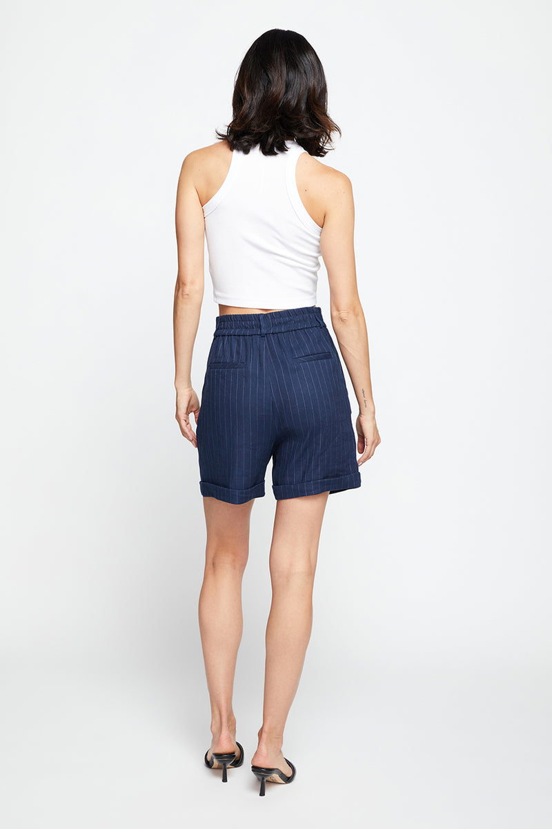 Bailey 44 Charlie Pinstripe Shorts In Midnight - back view