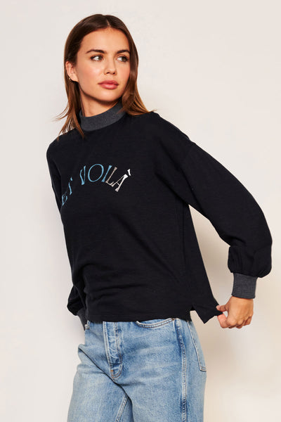 Sundry Et Voila Mock Neck Long Sleeve Tee in Deep Navy | Bailey/44