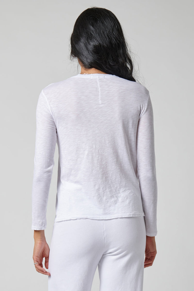 Stateside Supima Slub Jersey Long Sleeve V-Neck T-Shirt in White-back full price