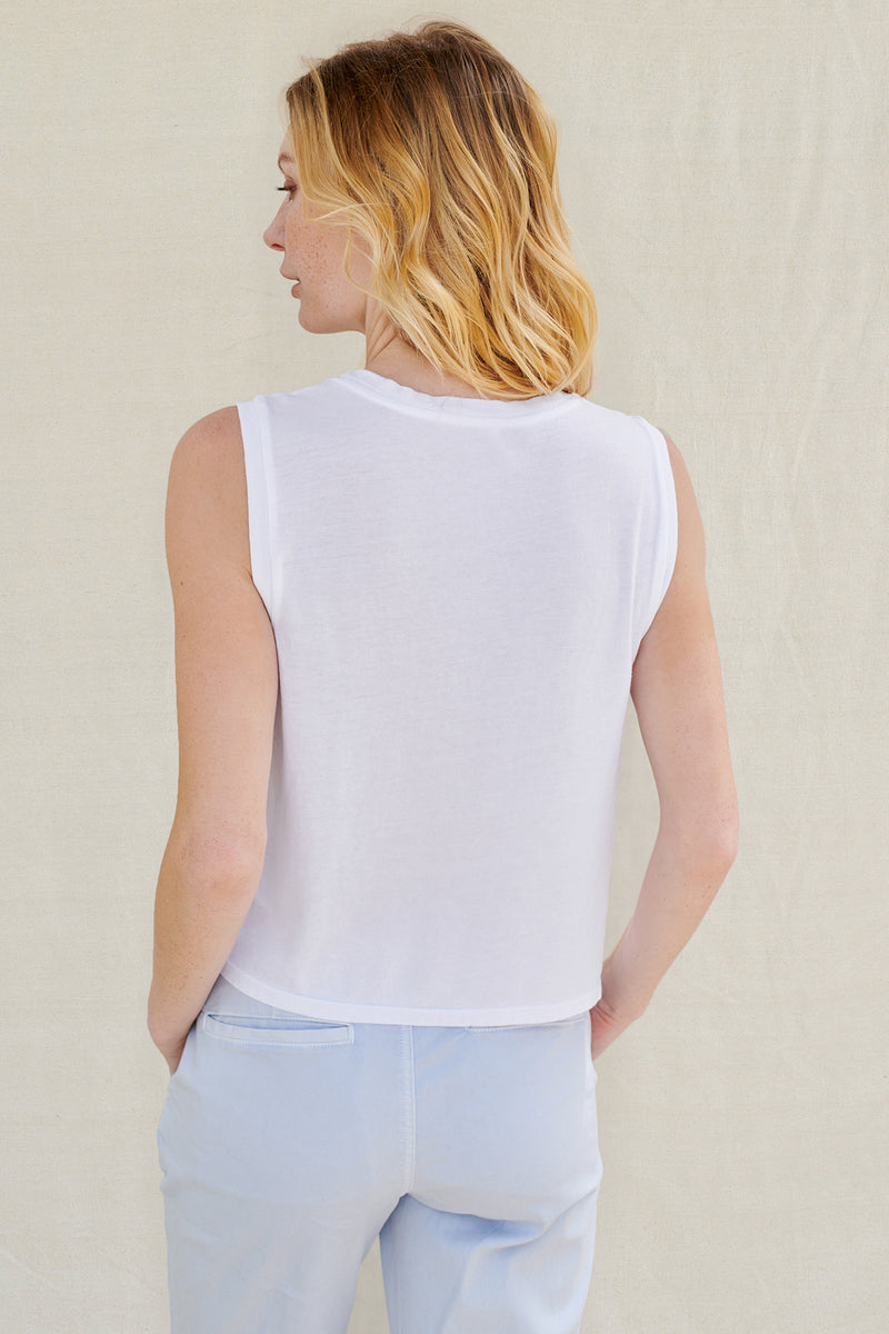 Sundry Cropped Muscle Tank in White