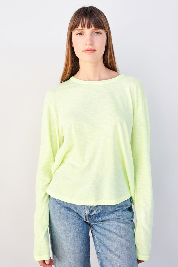 Sundry Long Sleeve Boxy Crew in Pigment Lime