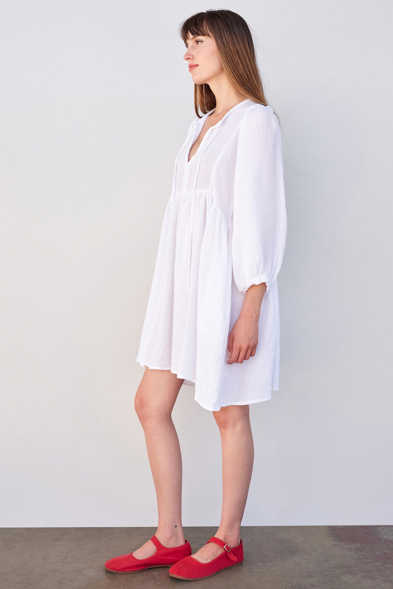 Sundry Mini Blouson Sleeve Dress in White