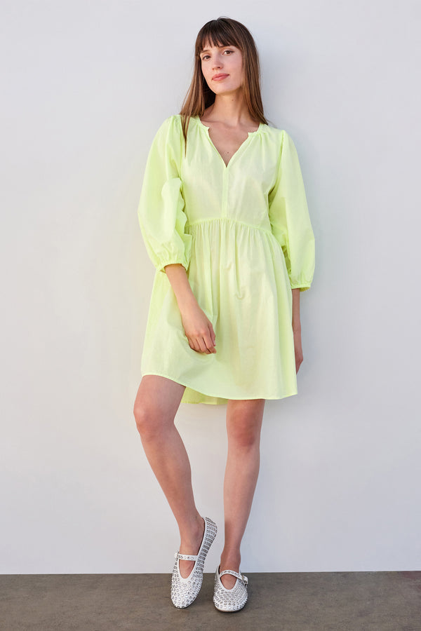 Sundry Mini V-Neck Dress in Pigment Lime
