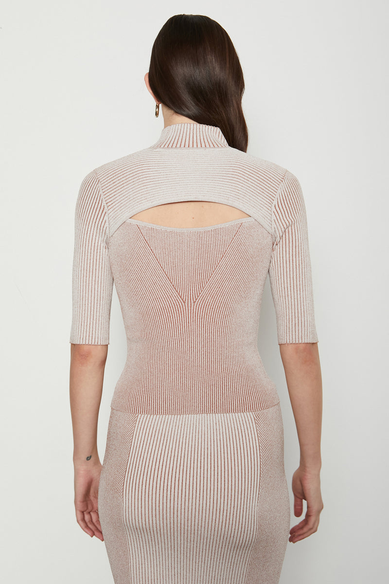 Jillian Mock Neck Sweater Top in To Be Me Crème - back detail
