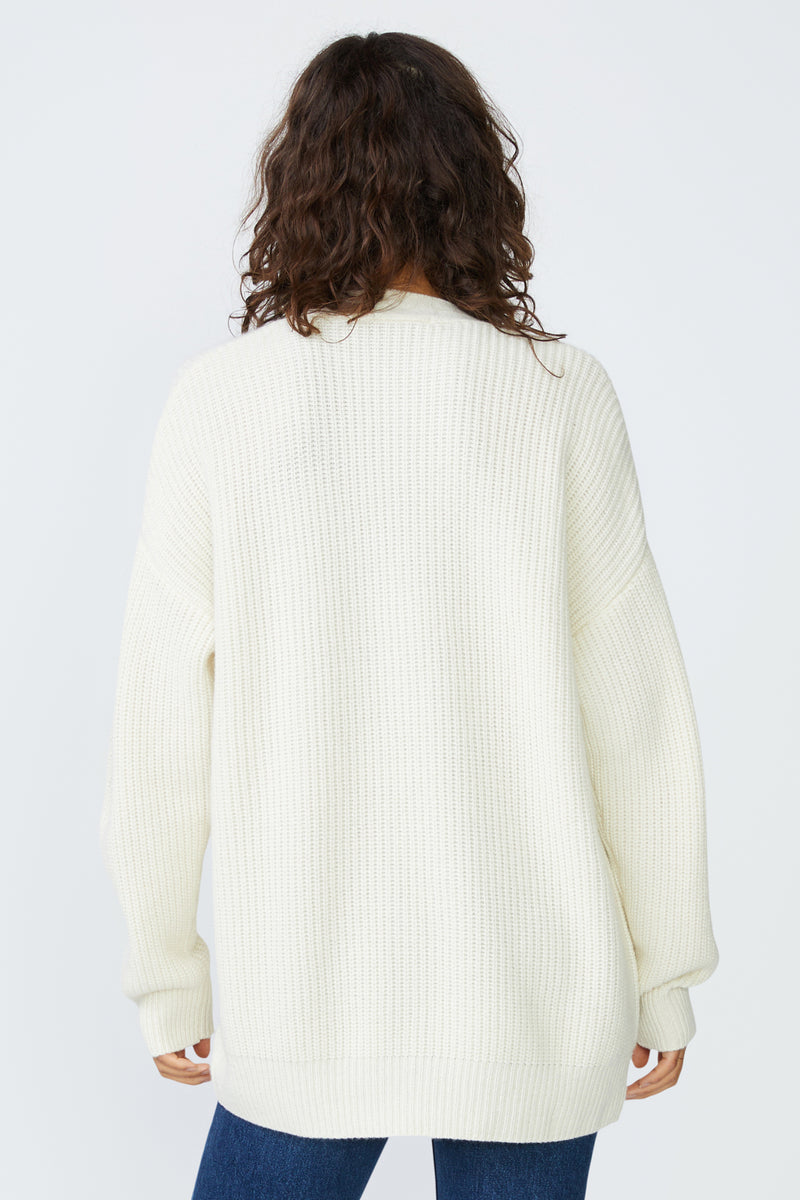Stateside Ribbed Cashmere Oversized Cardigan Sweater in Cream - back view