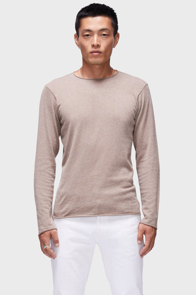 DSTLD Unisex Long Sleeve Crewneck Sweater with Rolled Edges in Camel