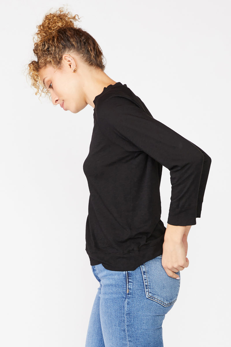 Stateside Supima Slub Jersey Sweatshirt Tee in Black-side model holding her pocket