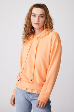 Softest Fleece Hoodie in Cantaloupe-FRONT 3/4