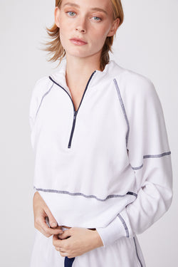 Softest Fleece Cropped Half-Zip Pullover with Contrast in White-3/4 front
