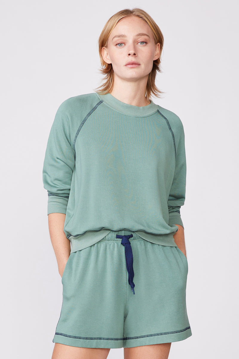 Softest Fleece Shrunken Sweatshirt with Contrast in Vine-3/4 front