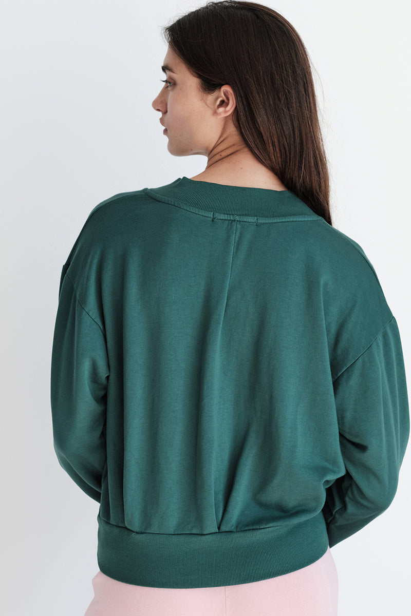 Stateside Softest Fleece High V-Neck Pullover in Rainforest-back