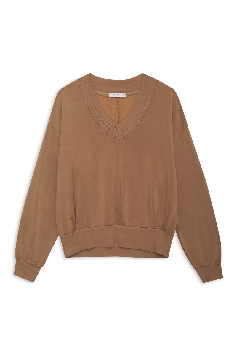 Stateside Softest Fleece High V-Neck Pullover in Teddy-flat lay (front)