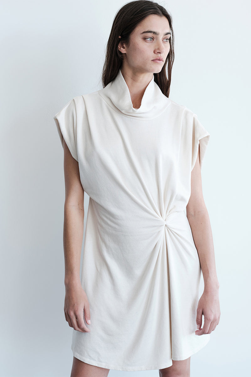 Stateside Softest Fleece Twist Midi Dress in Cream-front