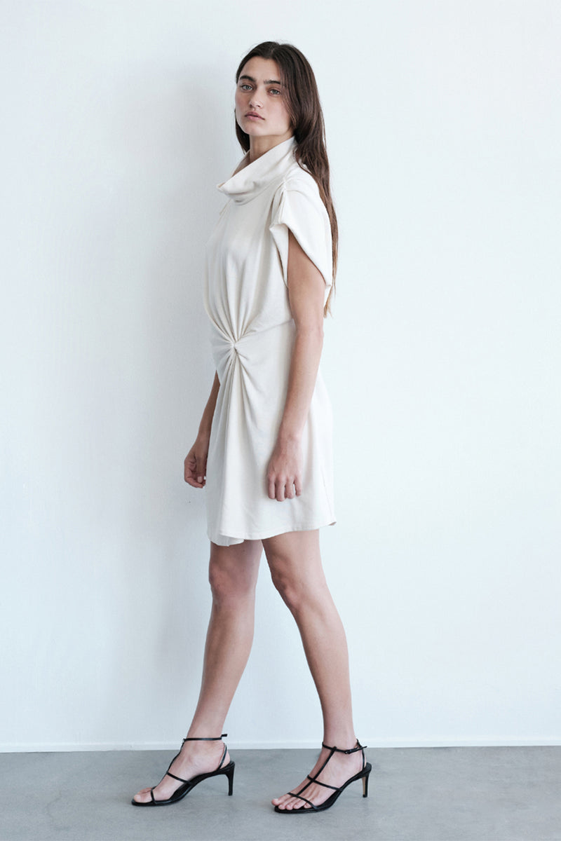 Stateside Softest Fleece Twist Midi Dress in Cream-side