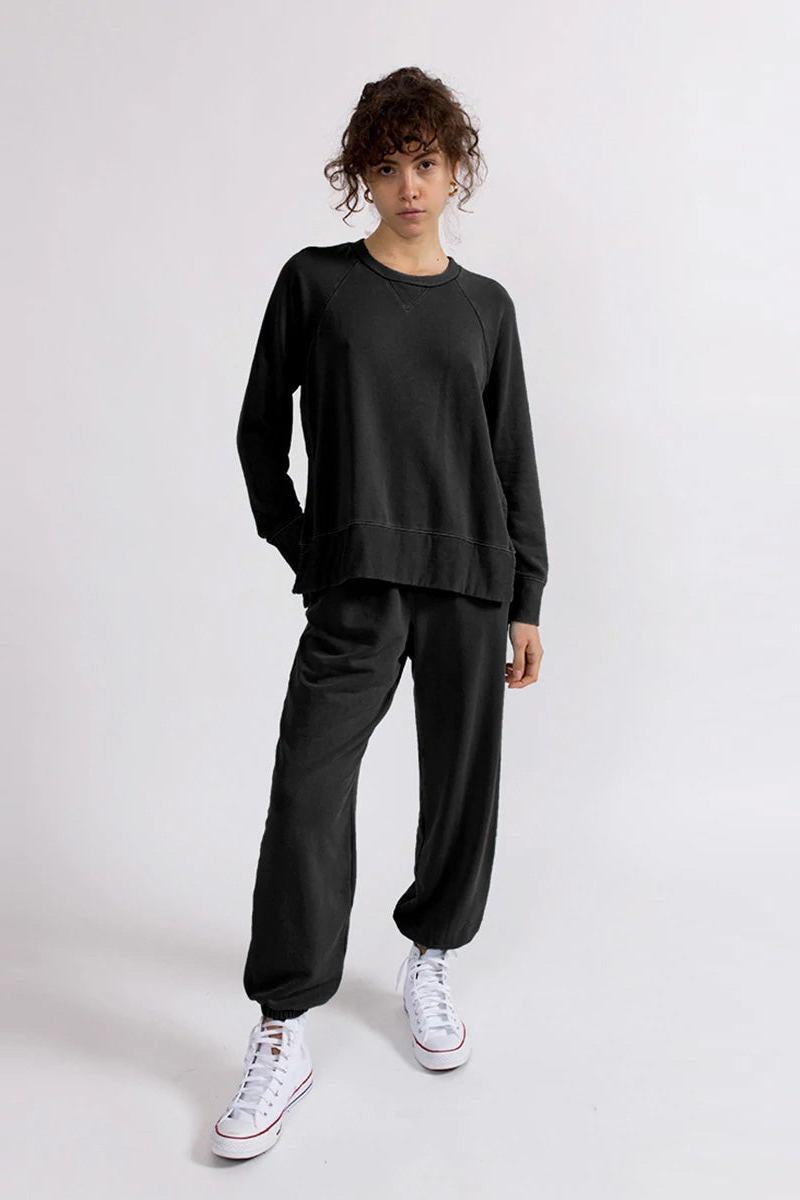 Stateside Softest Fleece Raglan Side Slit Sweatshirt in Black