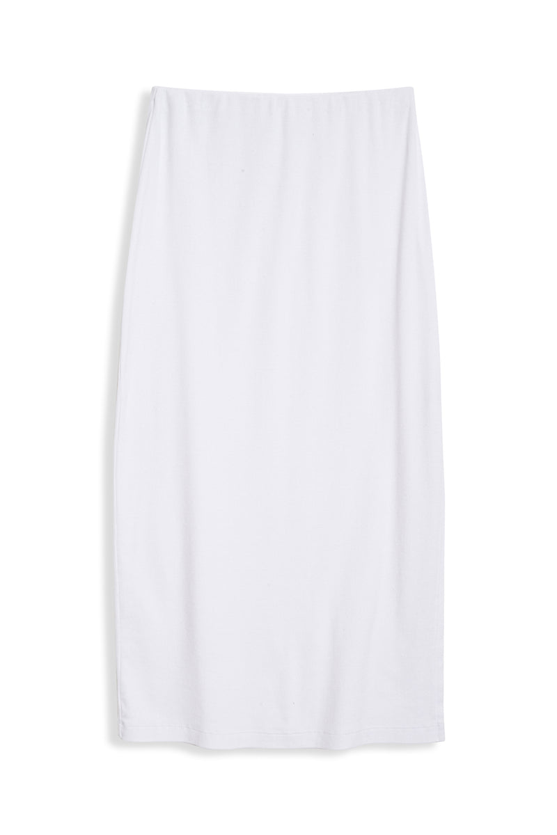 2x1 Rib Side Slit Midi Skirt in White-flat lay (front)