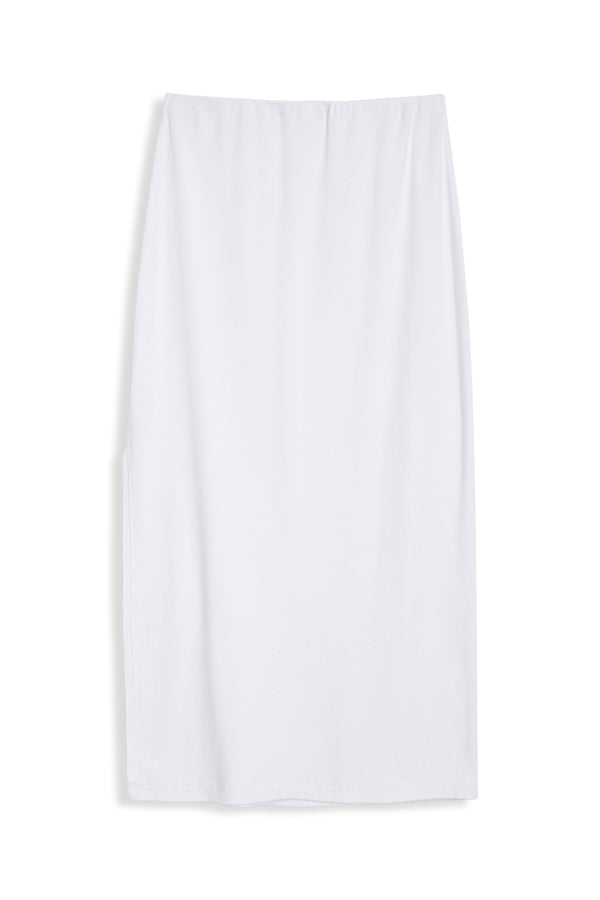 2x1 Rib Side Slit Midi Skirt in White-flat lay (back)