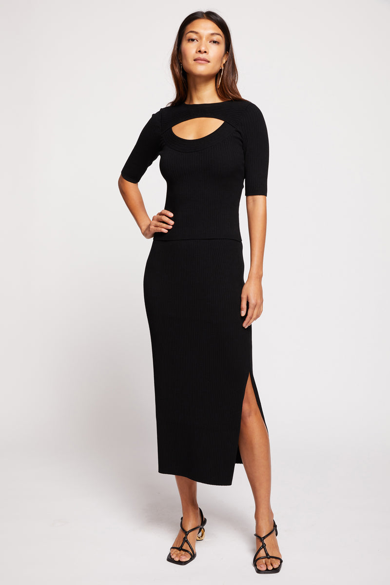 Bailey 44 Perla Sweater Top in Black - front pairedd with Nikoletta skirt