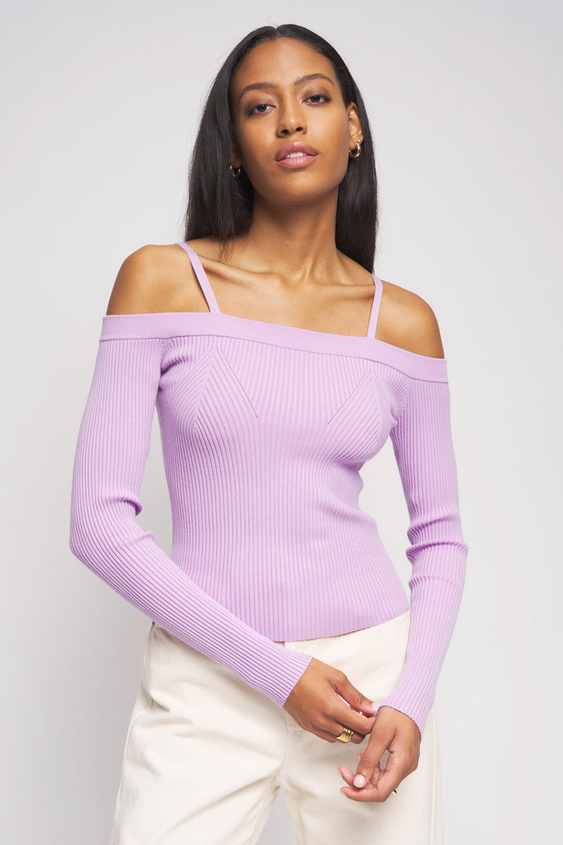 Bailey 44 Averi Shoulder Sweater Top in Lilac - front