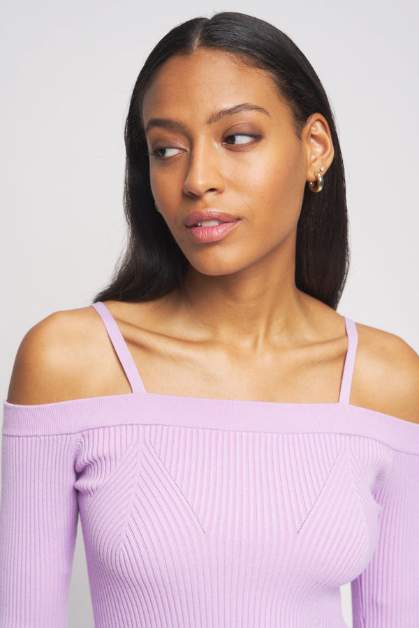 Bailey 44 Averi Shoulder Sweater Top in Lilac - close up