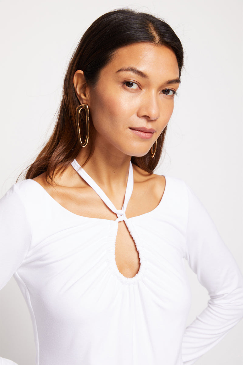 Imani Top in White-detail close up