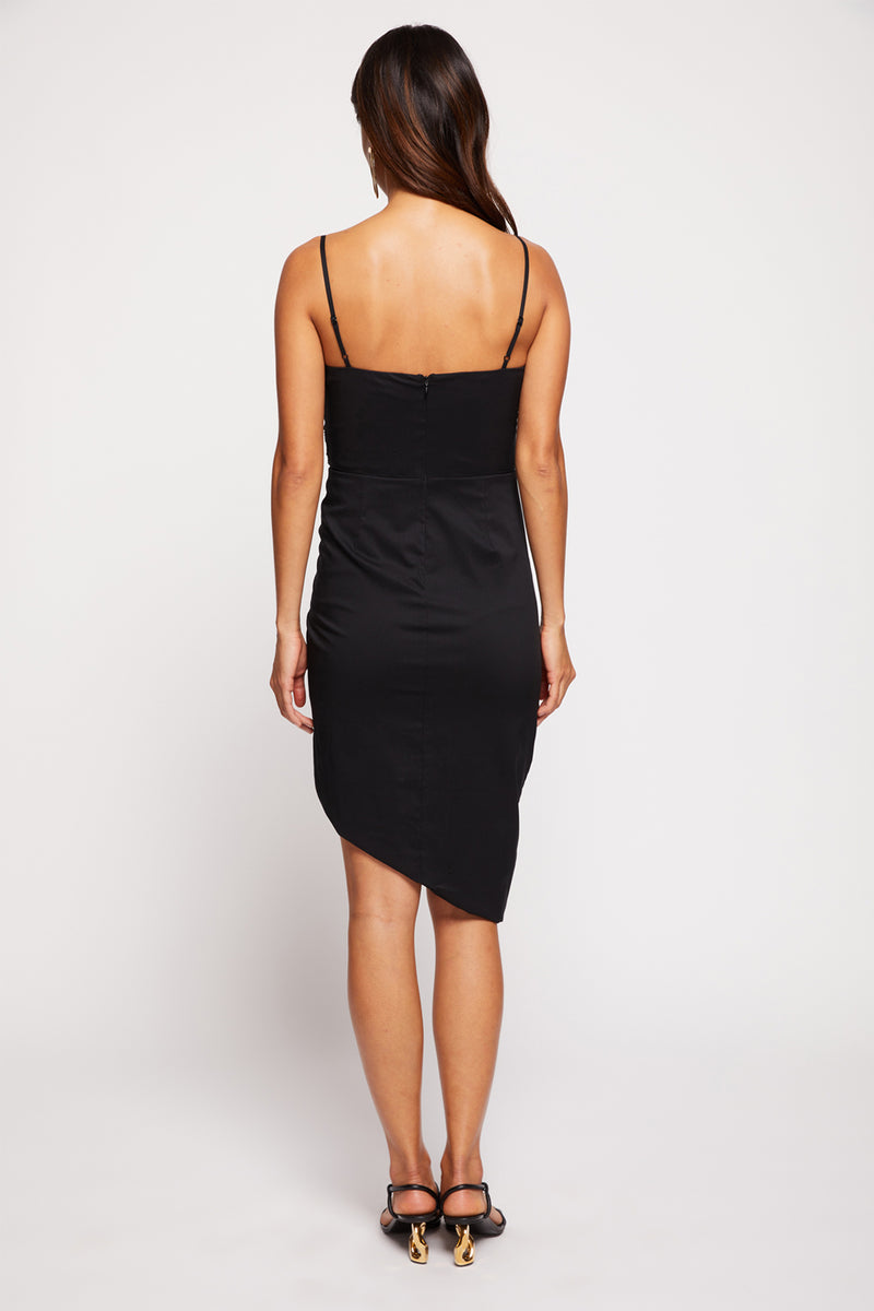 Bailey 44 Aphrodite Dress in Black - back with asymmetrical hem