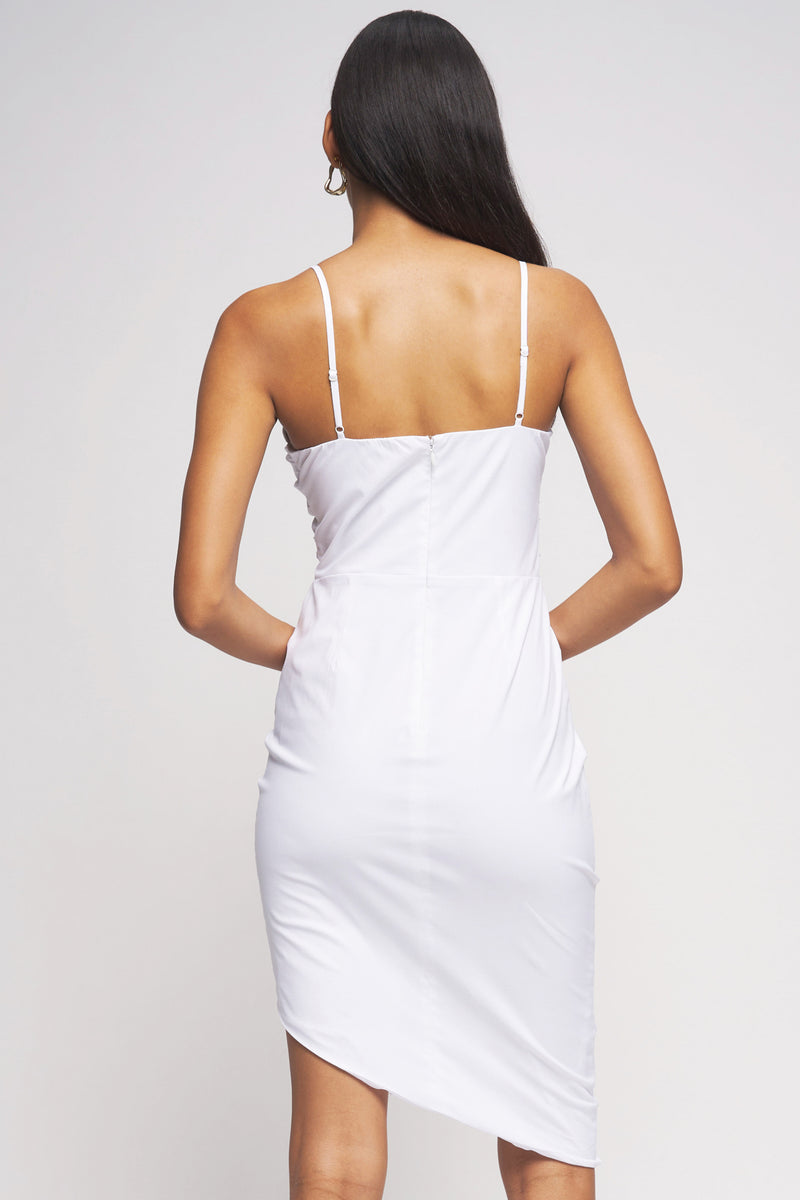 Bailey 44 Aphrodite Dress in White - back view with asymmetrical hemline