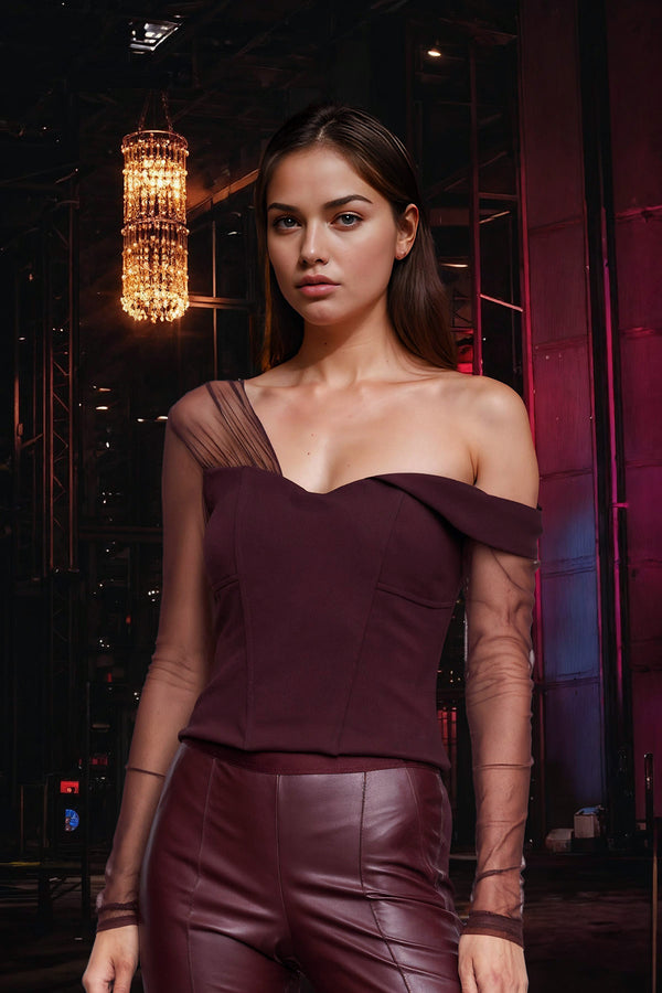 Faith Ponte Knit Bustier Top in Burgundy