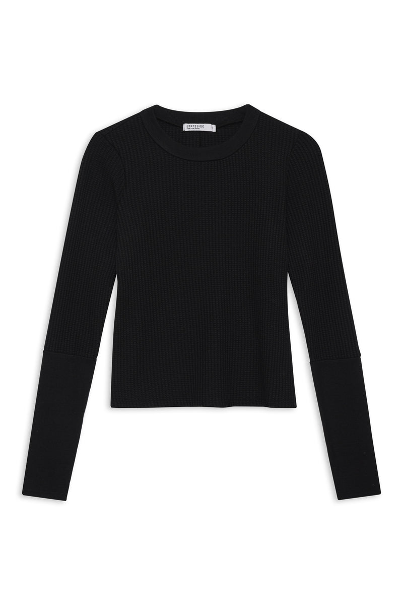 Luxe Thermal Long Sleeve Scoop Neck in Black-flat lay (front)