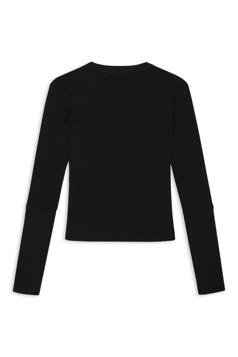 Luxe Thermal Long Sleeve Scoop Neck in Black-flat lay (back)