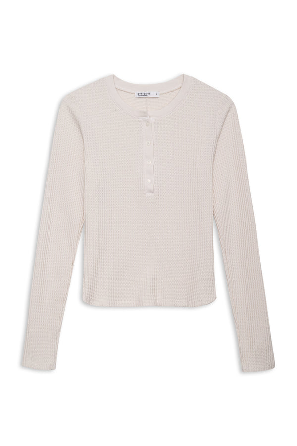 Luxe Thermal Long Sleeve Slim Henley in Cream-front