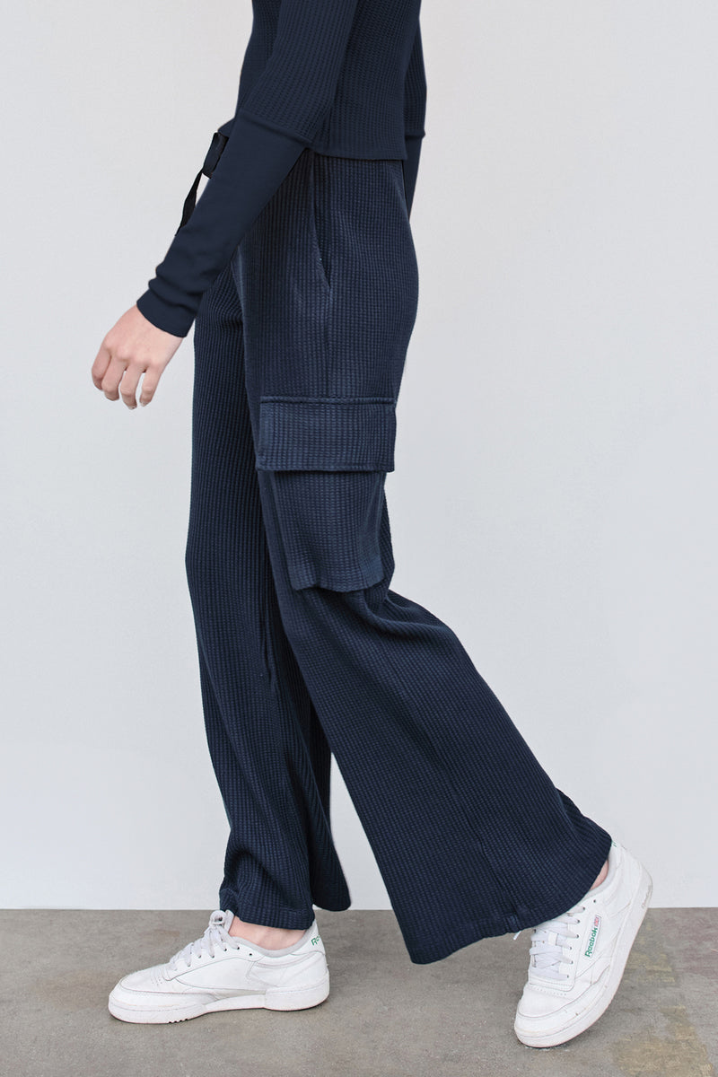 Stateside Luxe Thermal Drawstring Cargo Pant in New Navy