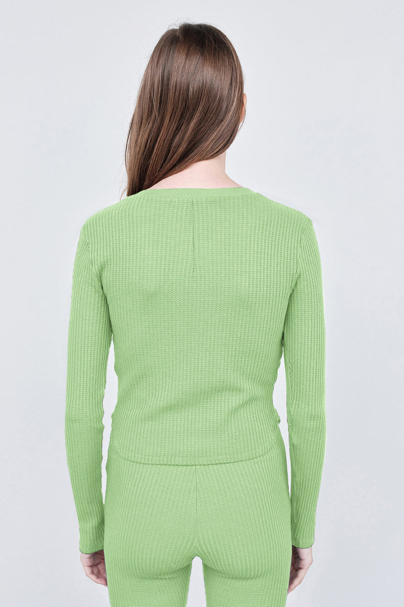 Stateside Luxe Thermal Henley Top in Wasabi