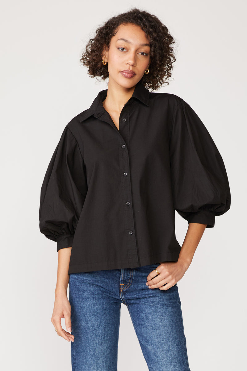 Stateside Structured Poplin Puff Sleeve Shirt in Black - Bailey/44