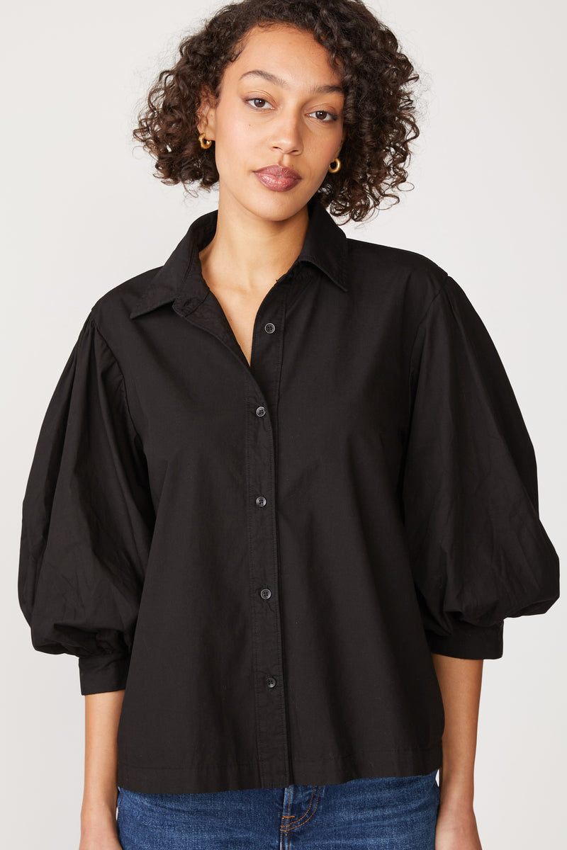 Stateside Structured Poplin Puff Sleeve Shirt in Black