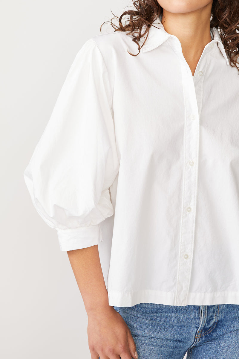 Stateside Structured Poplin Puff Sleeve Shirt in White