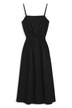 Structured Poplin Open Back Midi dress in Black-flat lay (front)