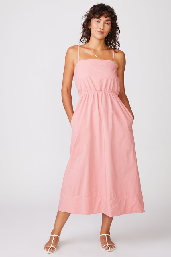 Stateside Linen Mixed Media High Neck Dress in Mauve Glow