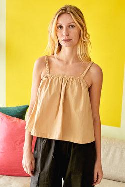 Structured Poplin Swing Top in Whea-campiagn