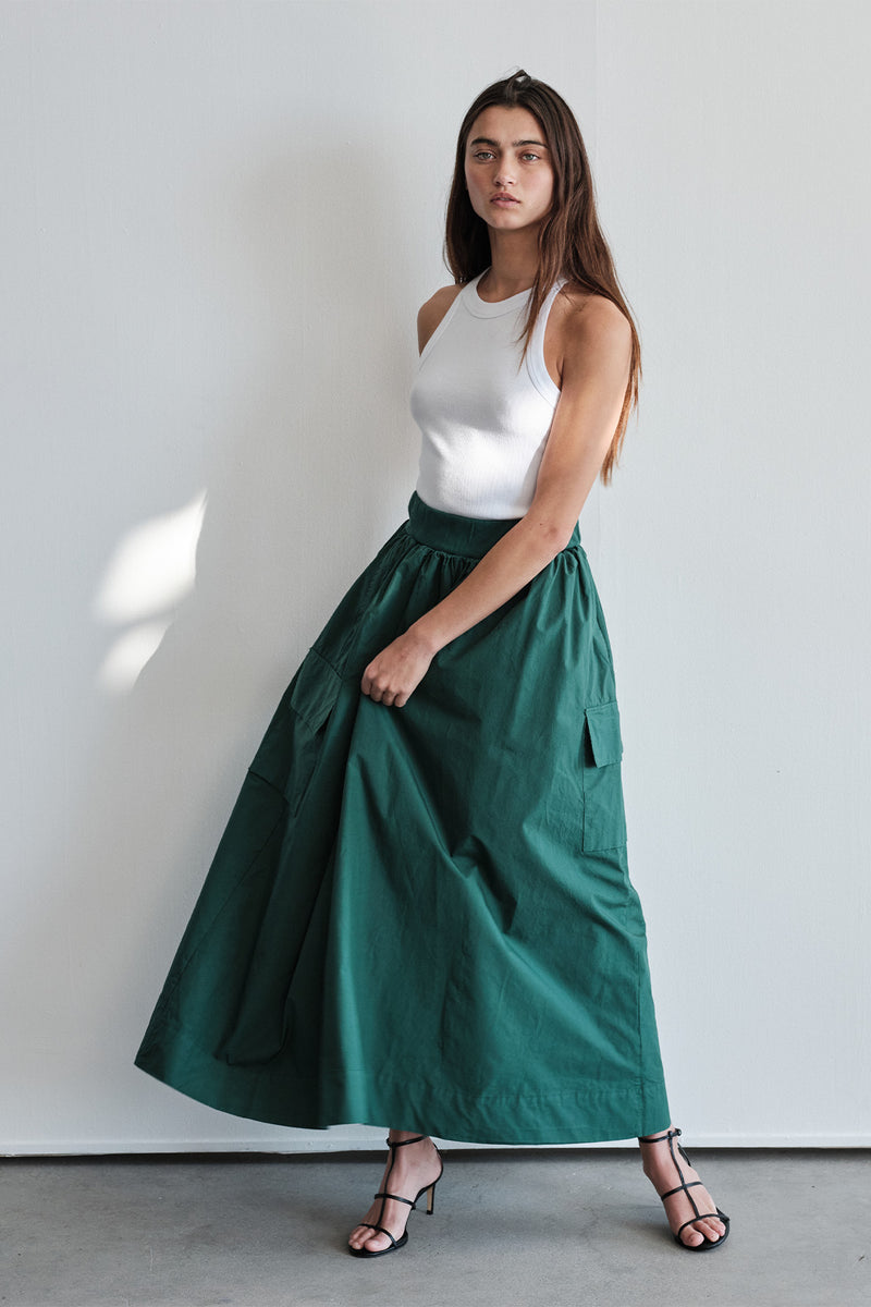 Stateside Structured Poplin Cargo Skirt in Rainforest- swist skirt