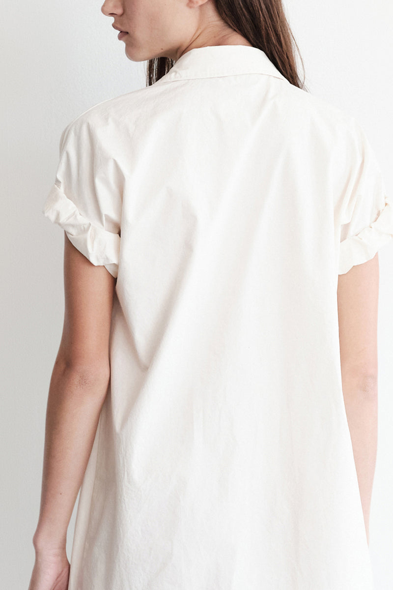 Stateside Structured Poplin Rolled Sleeve Midi Shirt Dress in Cream-sleeve view detail