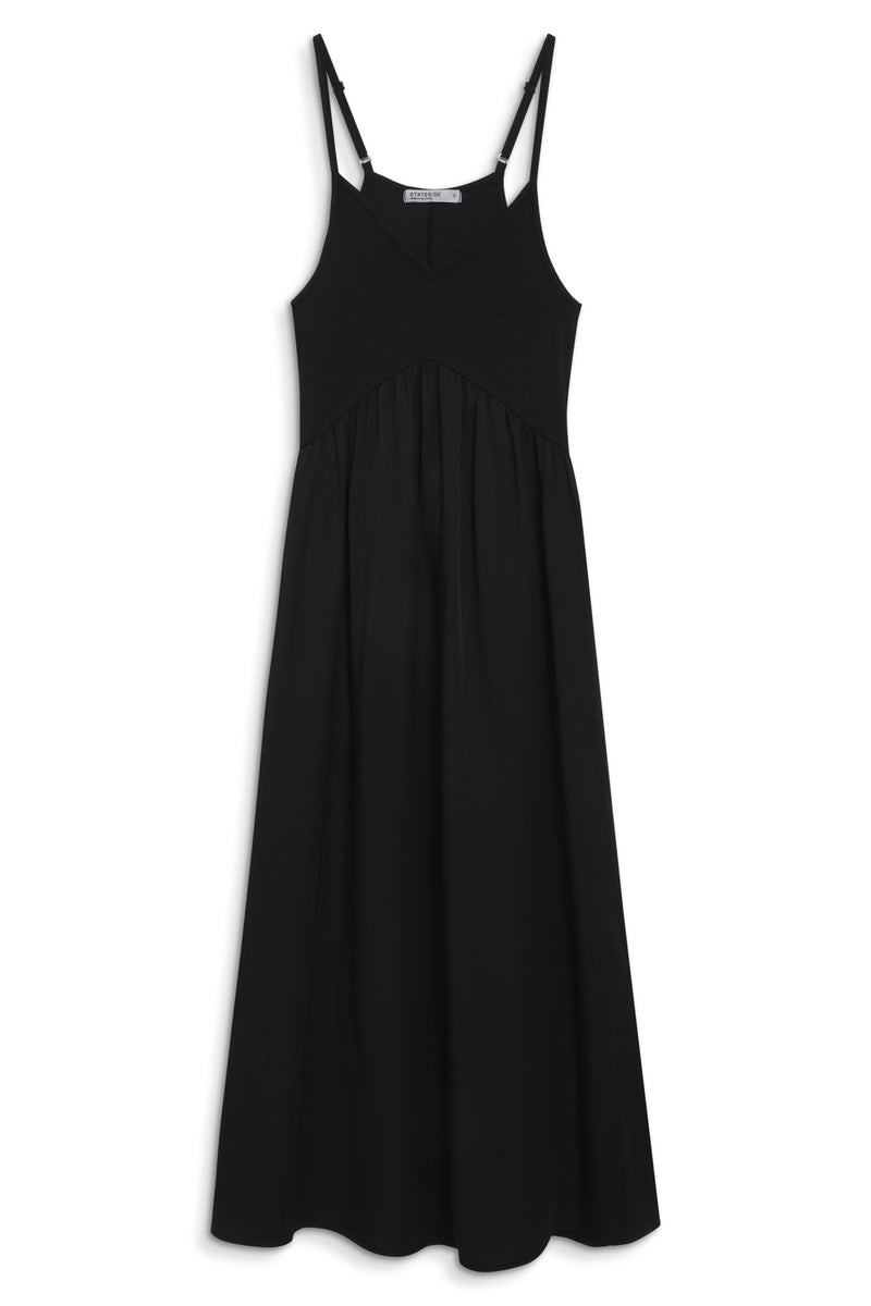 Viscose Satin Mixed Media Cami Dress in Black-flat lay (front)