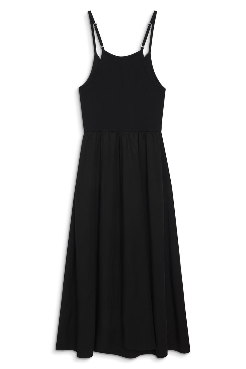 Viscose Satin Mixed Media Cami Dress in Black-flat lay (back)
