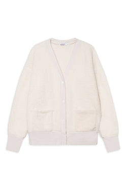 Double Faced Sherpa Oversized Cardigan in Cream-flat lay (front)