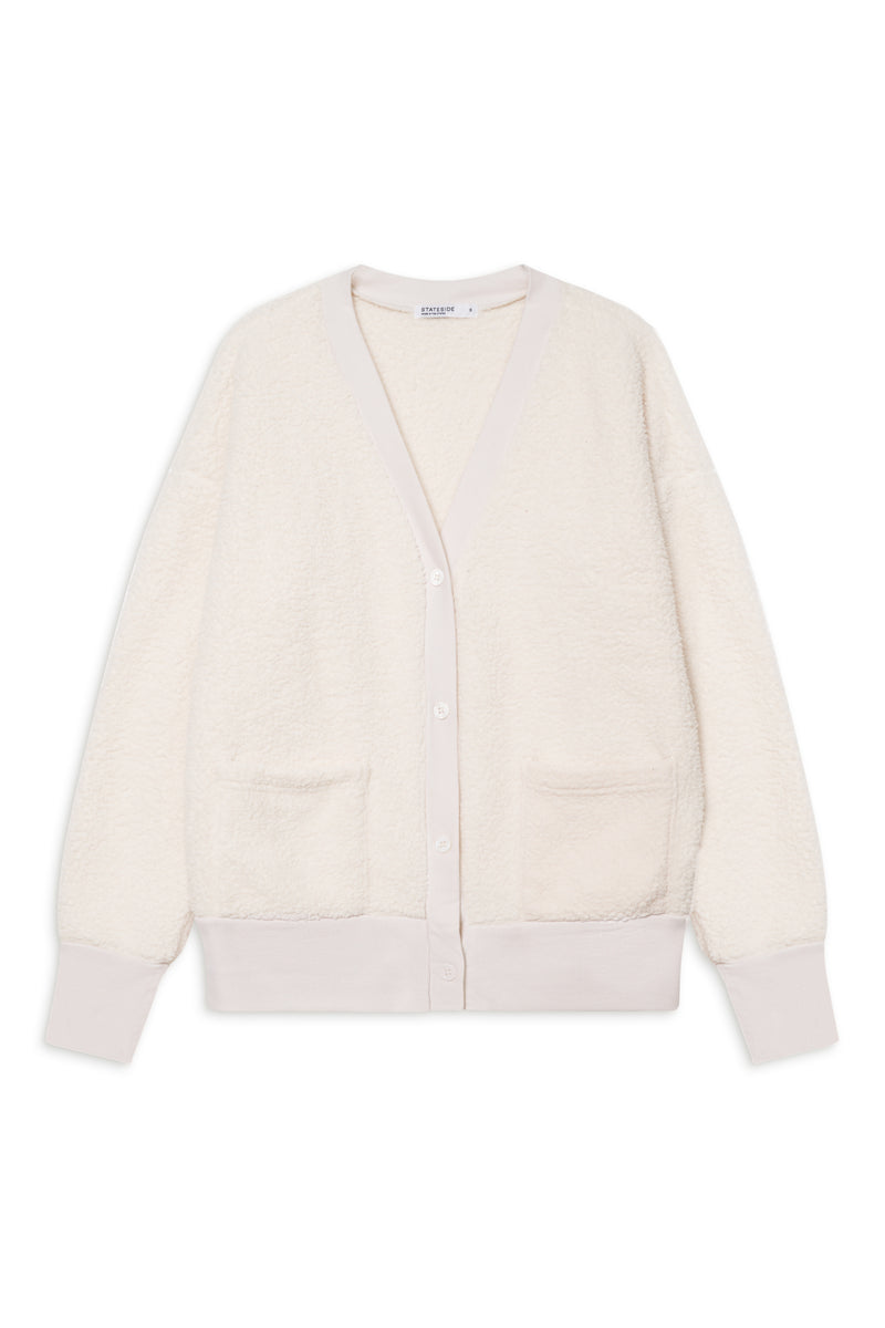 Double Faced Sherpa Oversized Cardigan in Cream-flat lay (front)
