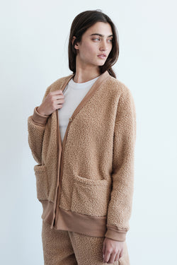 Double Faced Sherpa Oversized Cardigan in Teddy-front